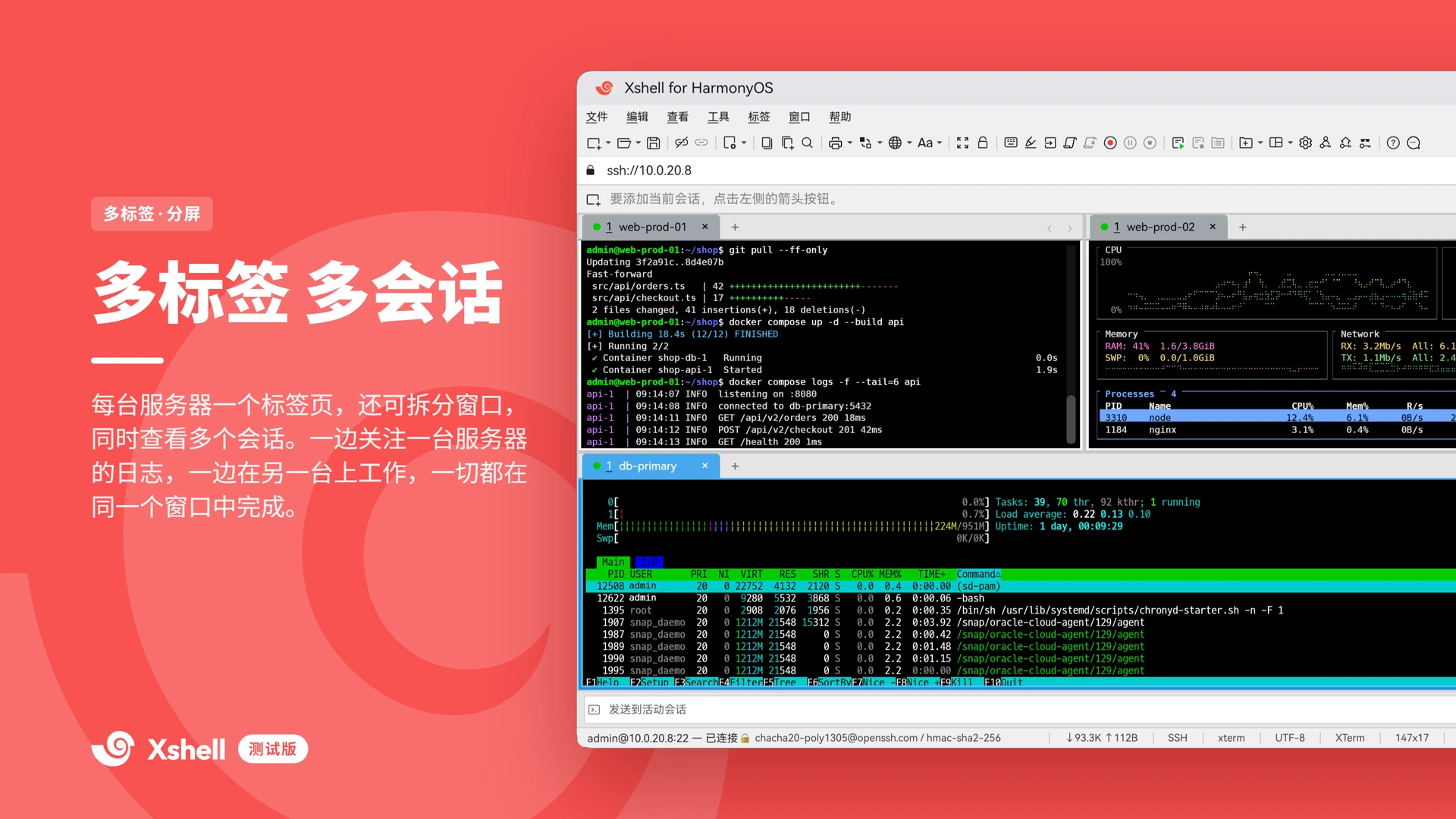 多标签，多会话 — 标签页与窗口拆分